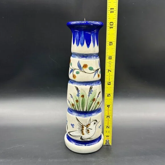 Vintage Ken Edwards Pottery Candle Holder Folk Art Bird Hand Painted Mexico - Picture 11 of 11